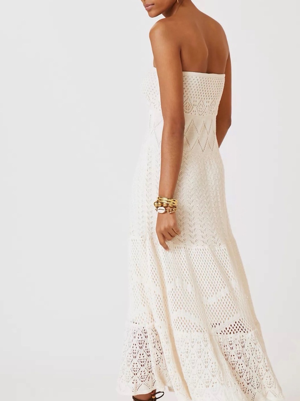 Farm Rio Anthropologie Summer Cream Strapless Crochet Dress Size Medium EUC - Picture 11 of 15